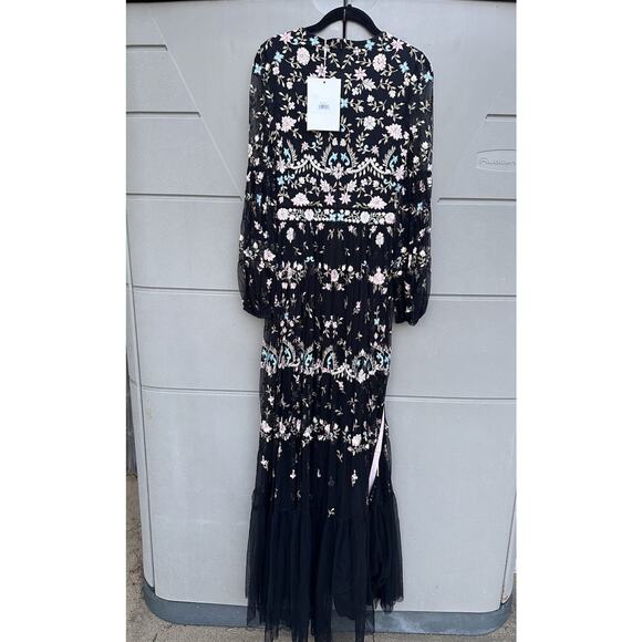 Mac Duggal 35111 Floral Embellished Embroidered Mesh Gown Bishop Sleeve Sz 2 NWT - Picture 7 of 14